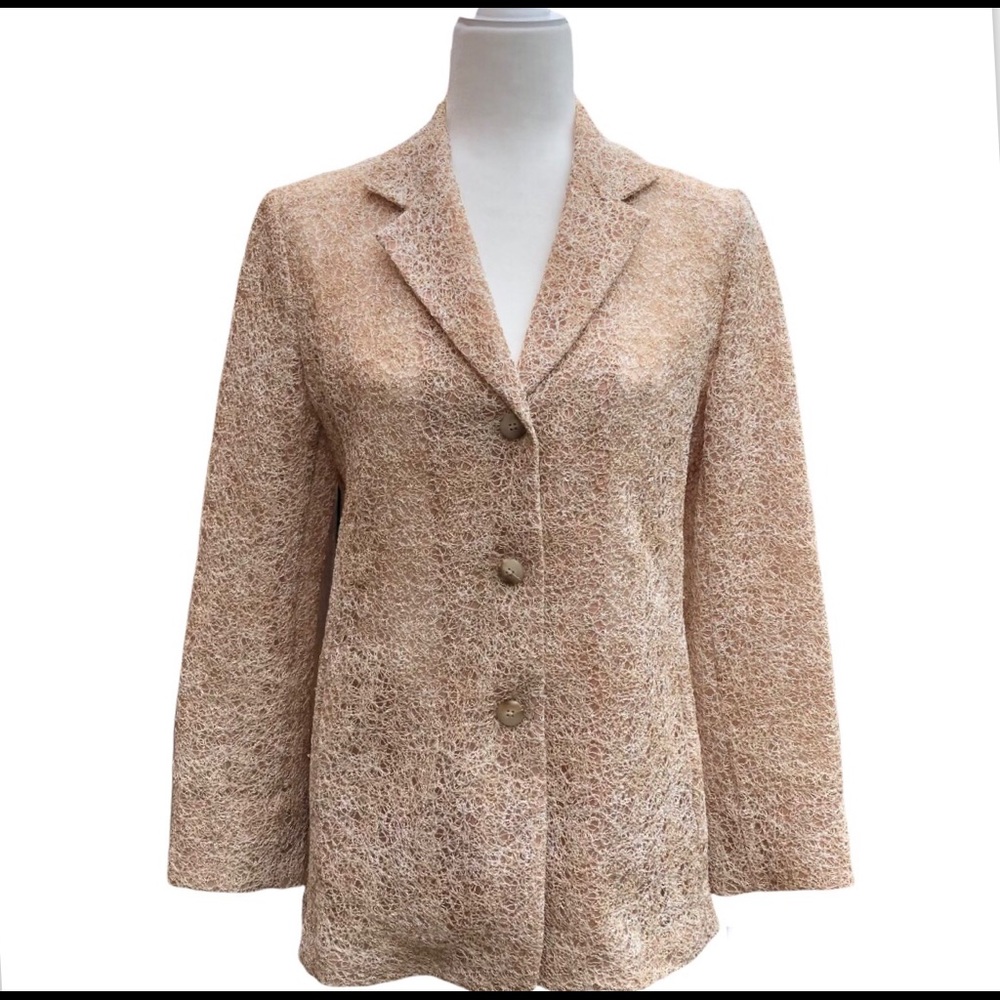 Lafayette 148 Twisted Crochet Blazer Jacket | Women’s Sz 4 | Taned | Pockets